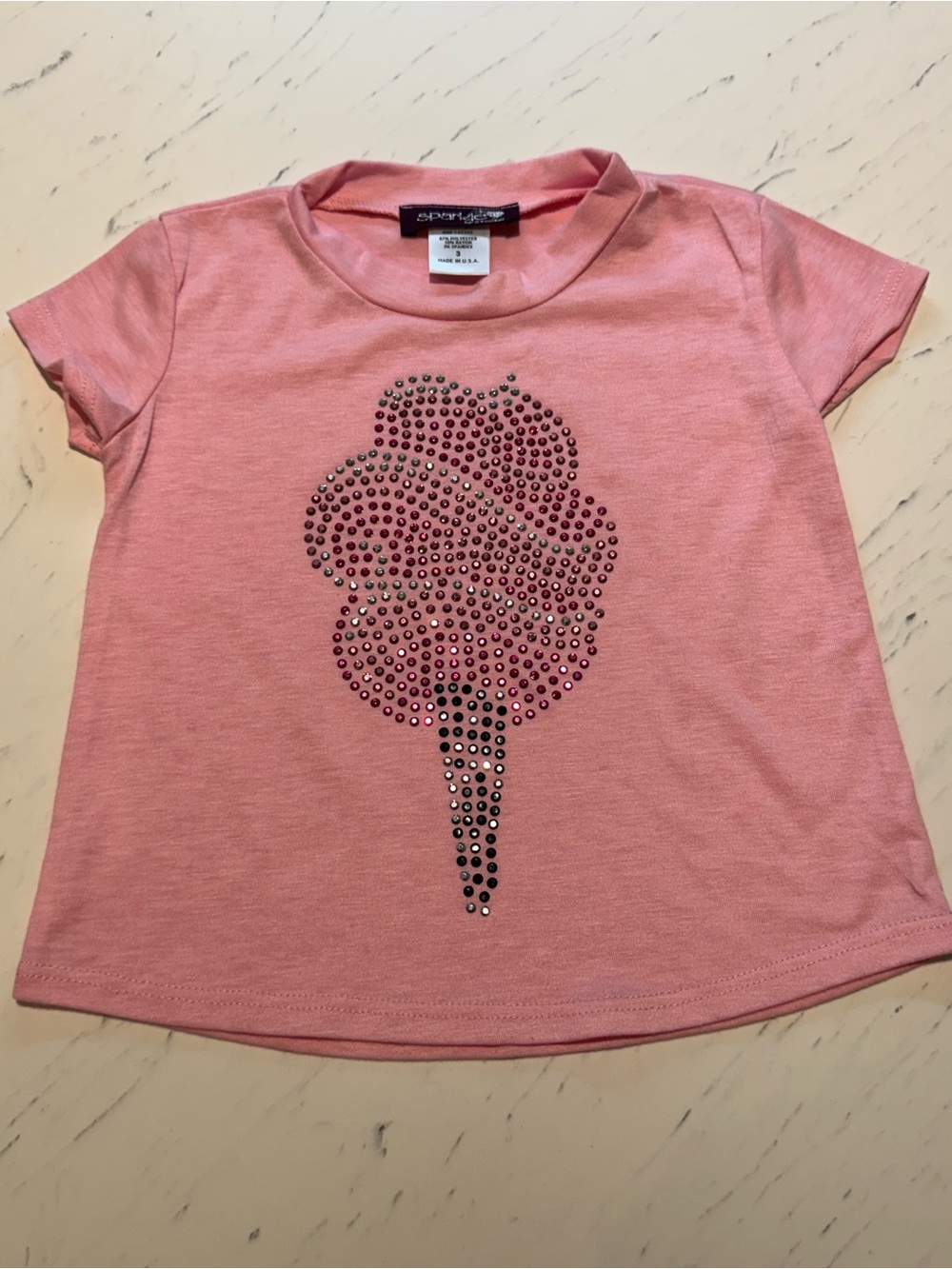 Girls Pink Rhinestone Cotton Candy Tee - Brand